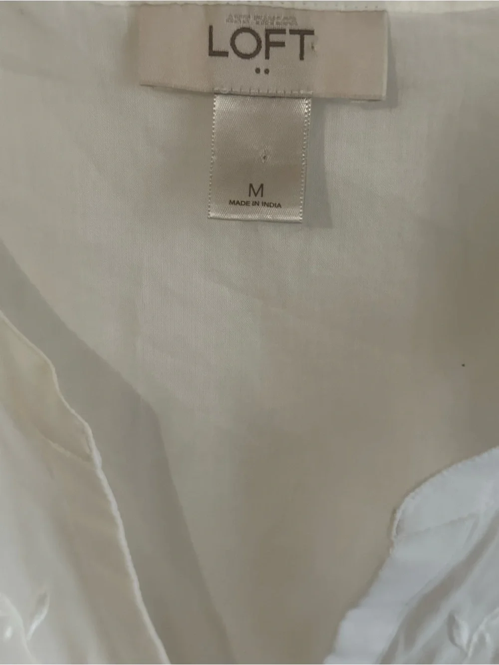 LOFT Women's White Embroidered Cotton Button Front Roll Tab Blouse Top Medium M